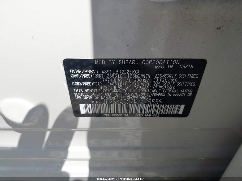 JF2SKAGC2KH425556 2019 SUBARU FORESTER photo no. 9
