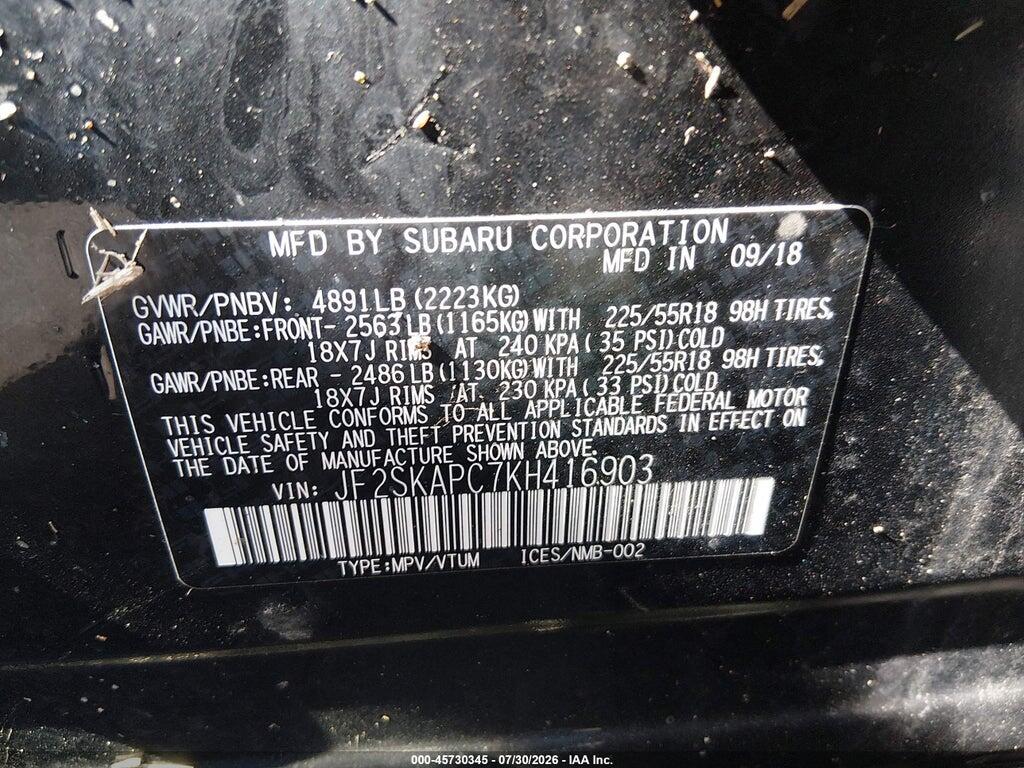 JF2SKAPC7KH416903 2019 SUBARU FORESTER photo no. 9