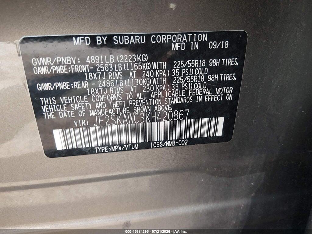 JF2SKAWC3KH420867 2019 SUBARU FORESTER photo no. 9