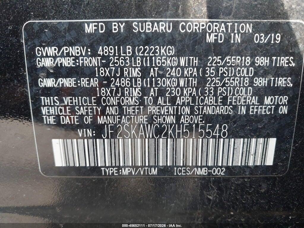 JF2SKAWC2KH515548 2019 SUBARU FORESTER photo no. 9