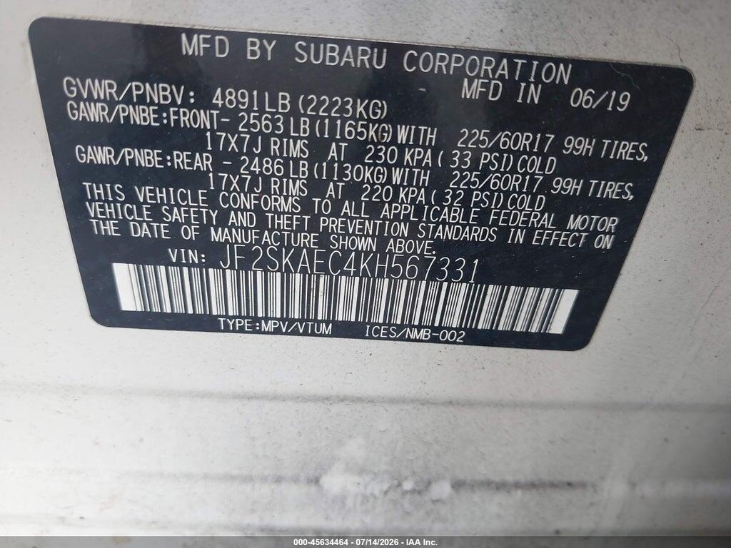 JF2SKAEC4KH567331 2019 SUBARU FORESTER photo no. 9