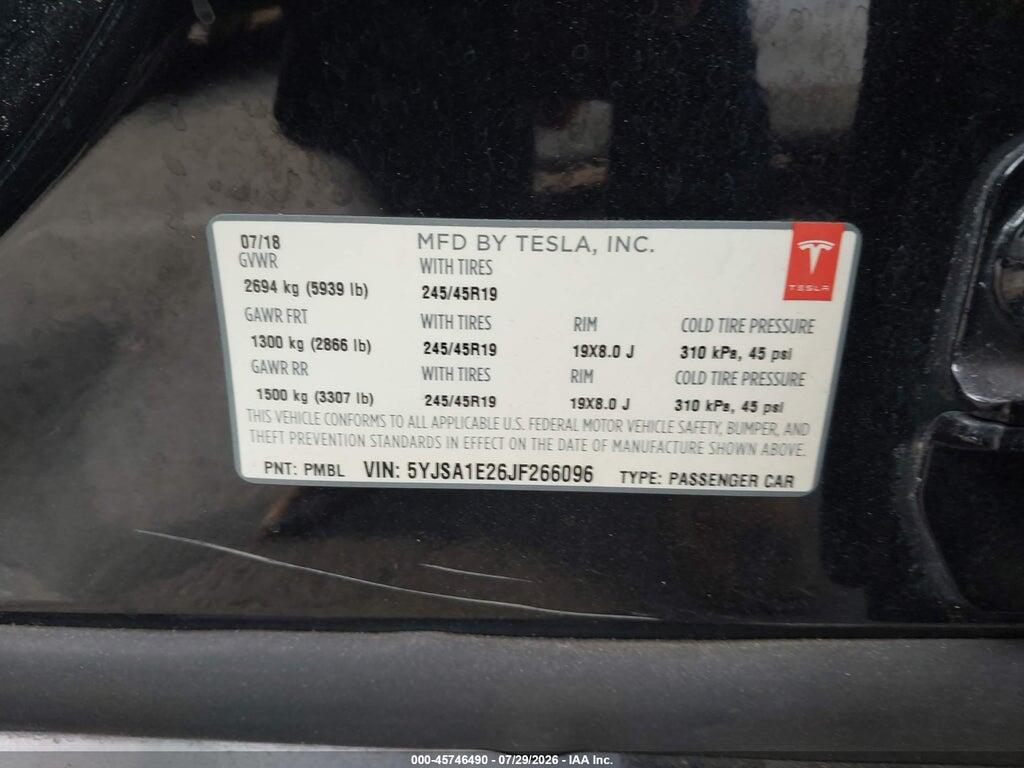 5YJSA1E26JF266096 2018 TESLA MODEL S photo no. 9