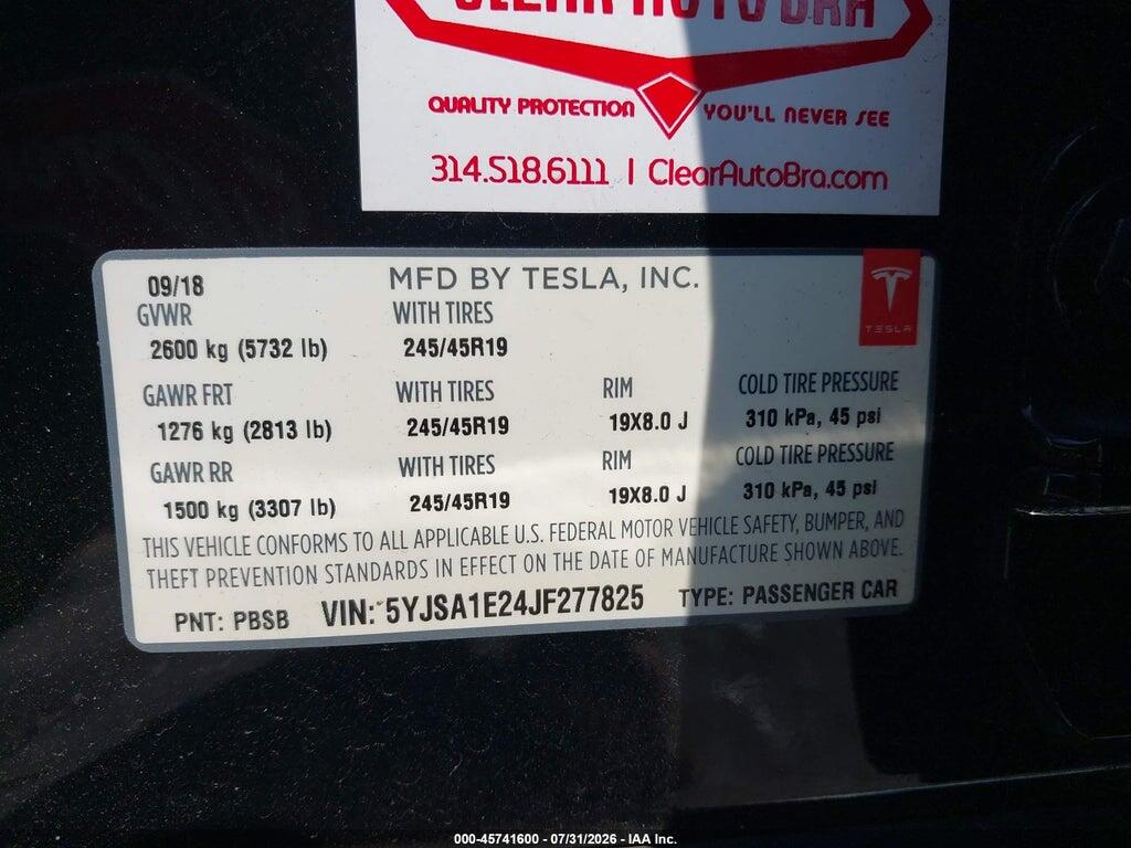 5YJSA1E24JF277825 2018 TESLA MODEL S photo no. 9