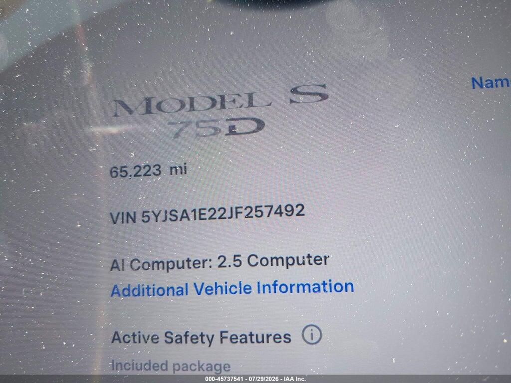 5YJSA1E22JF257492 2018 TESLA MODEL S photo no. 7