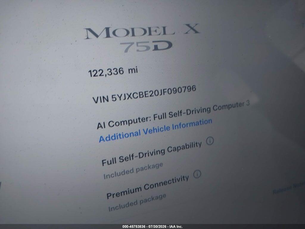 5YJXCBE20JF090796 2018 TESLA MODEL X photo no. 7