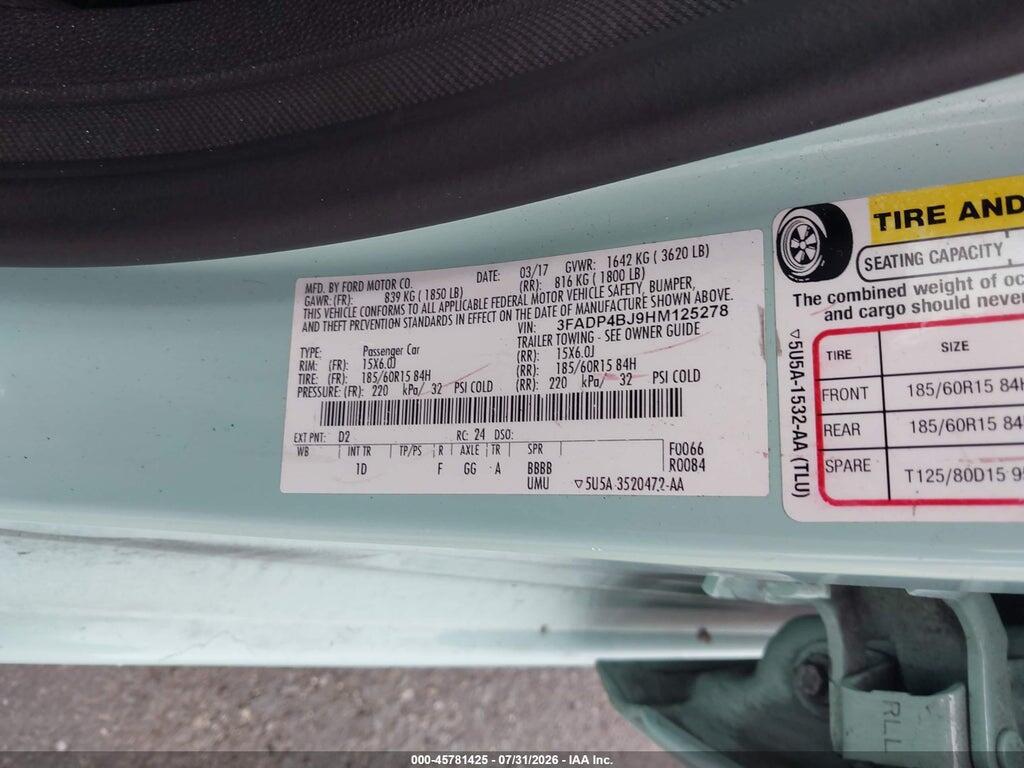 3FADP4BJ9HM125278 2017 FORD FIESTA photo no. 9