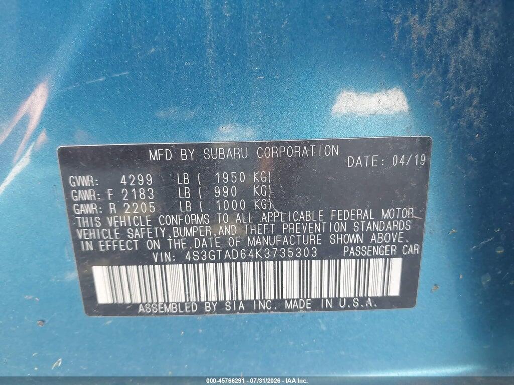 4S3GTAD64K3735303 2019 SUBARU IMPREZA photo no. 9