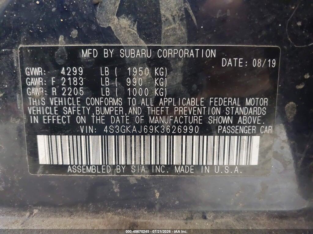 4S3GKAJ69K3626990 2019 SUBARU IMPREZA photo no. 9