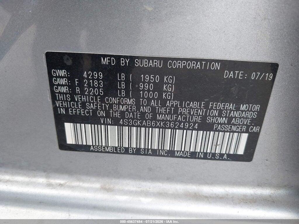 4S3GKAB6XK3624924 2019 SUBARU IMPREZA photo no. 9