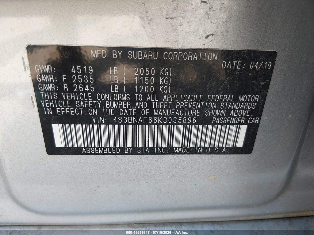 4S3BNAF66K3035896 2019 SUBARU LEGACY photo no. 9
