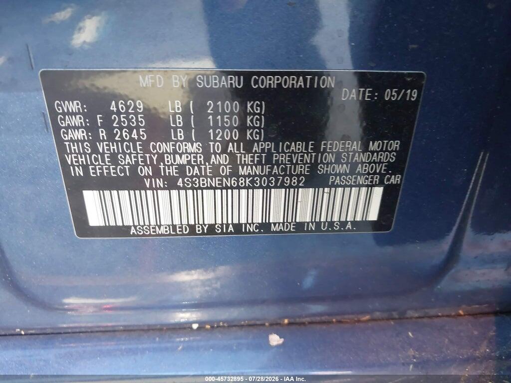 4S3BNEN68K3037982 2019 SUBARU LEGACY photo no. 9
