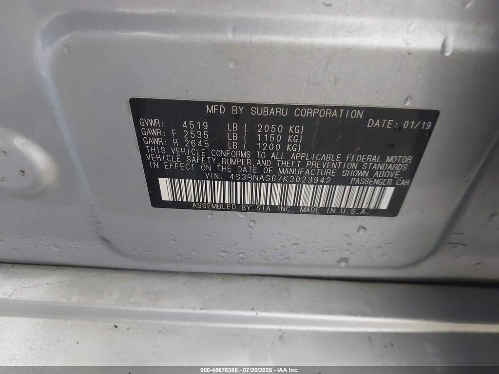 4S3BNAS67K3023942 2019 SUBARU LEGACY photo no. 9