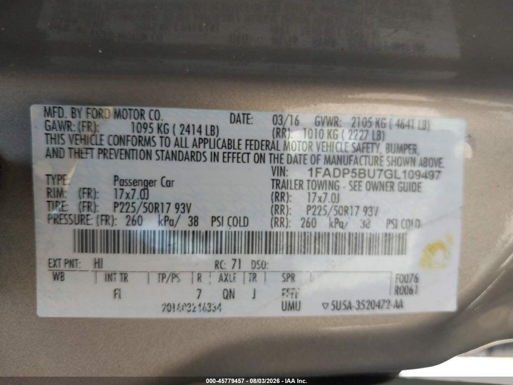 1FADP5BU7GL109497 2016 FORD C-MAX HYBRID photo no. 9