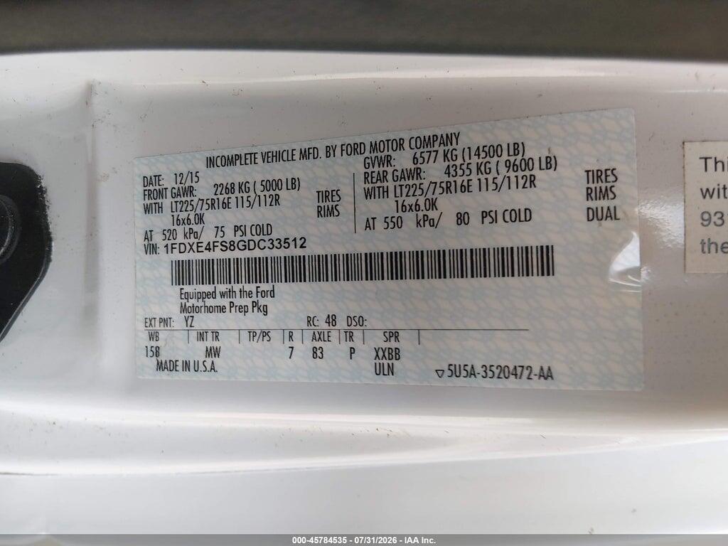 1FDXE4FS8GDC33512 2016 FORD E-450 CUTAWAY photo no. 8