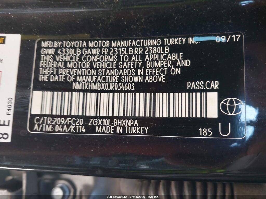 NMTKHMBX0JR034603 2018 TOYOTA C-HR photo no. 9