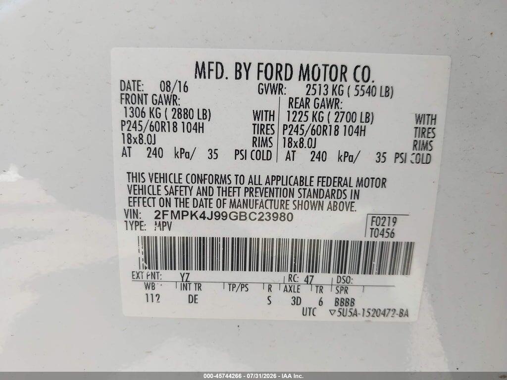 2FMPK4J99GBC23980 2016 FORD EDGE photo no. 9