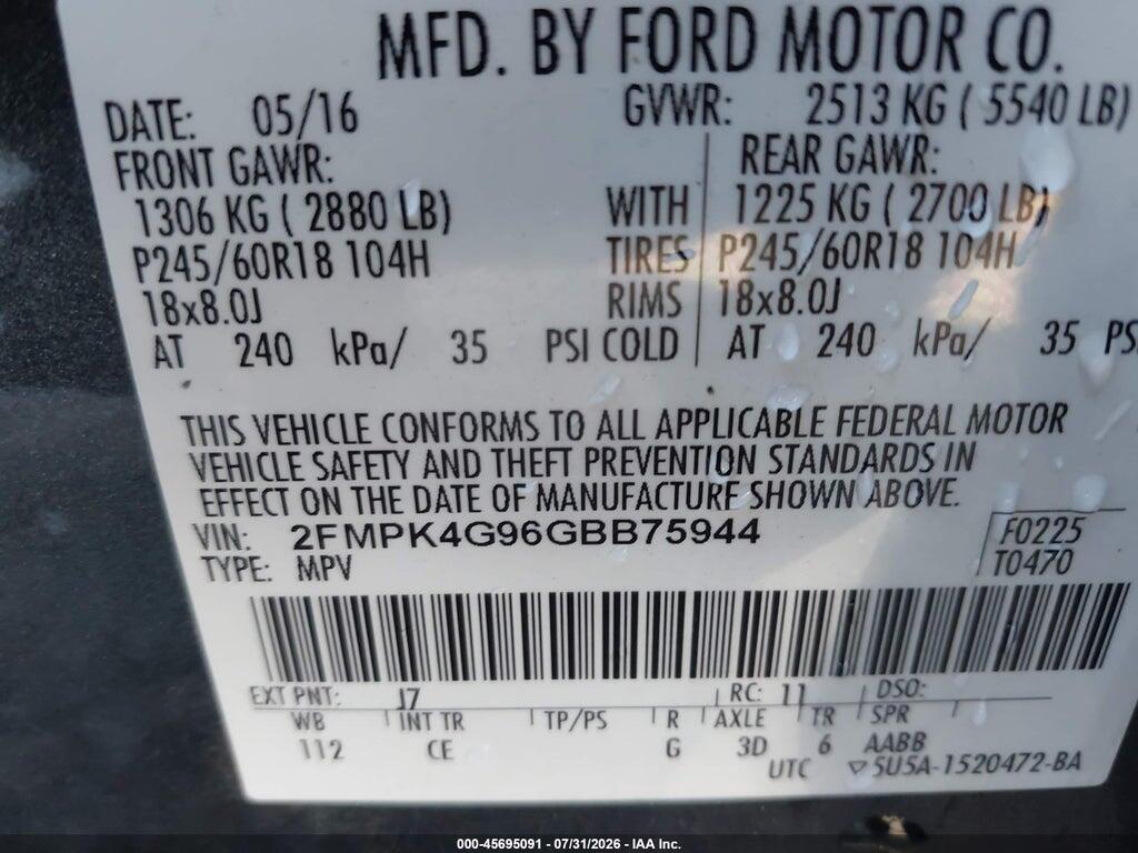 2FMPK4G96GBB75944 2016 FORD EDGE photo no. 9