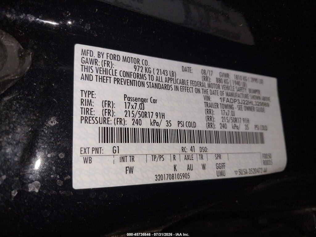 1FADP3J22HL329569 2017 FORD FOCUS photo no. 9