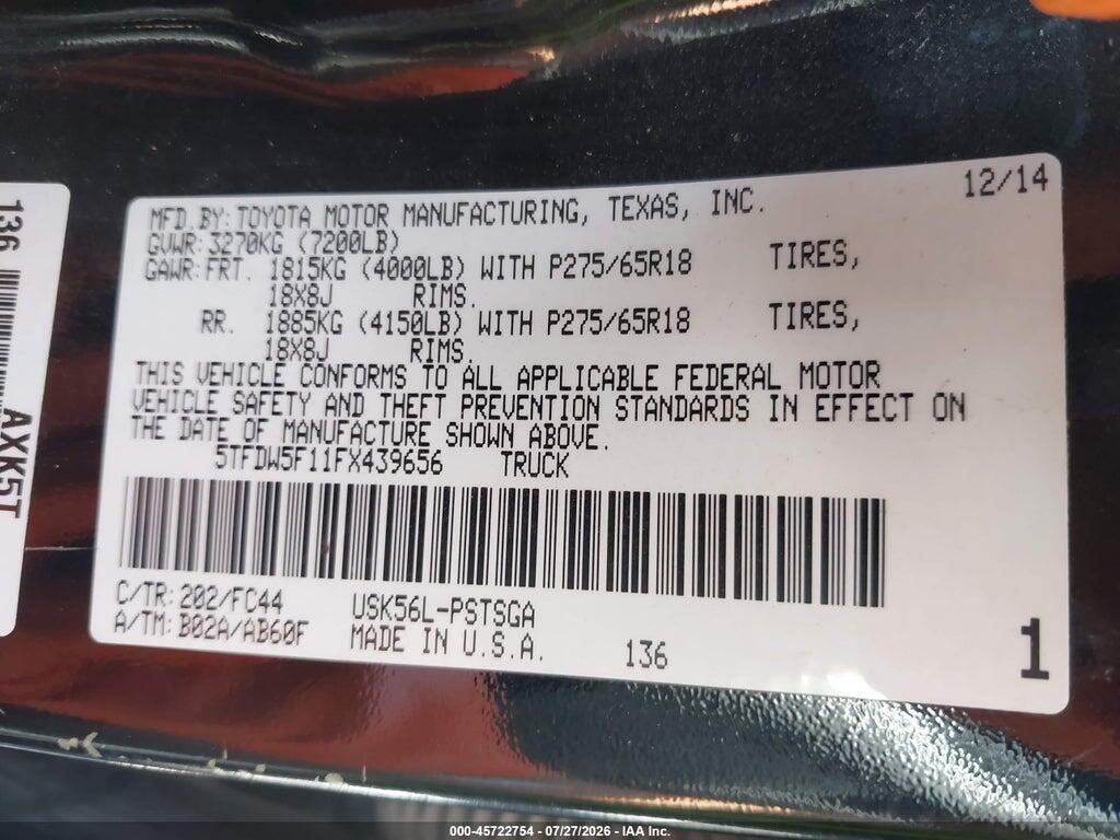 5TFDW5F11FX439656 2015 TOYOTA TUNDRA photo no. 9