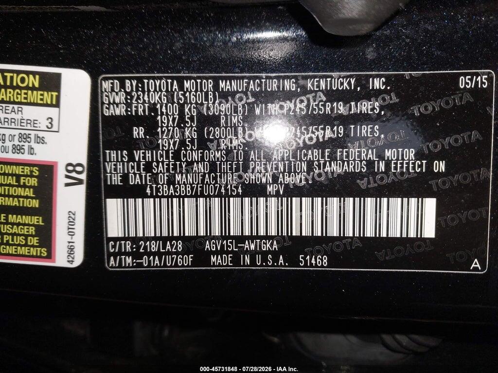 4T3BA3BB7FU074154 2015 TOYOTA VENZA photo no. 9