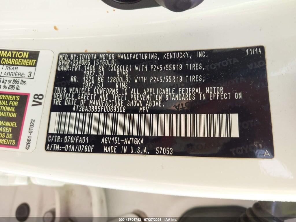 4T3BA3BB5FU069308 2015 TOYOTA VENZA photo no. 9