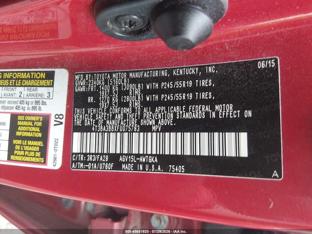 4T3BA3BBXFU075783 2015 TOYOTA VENZA photo no. 9