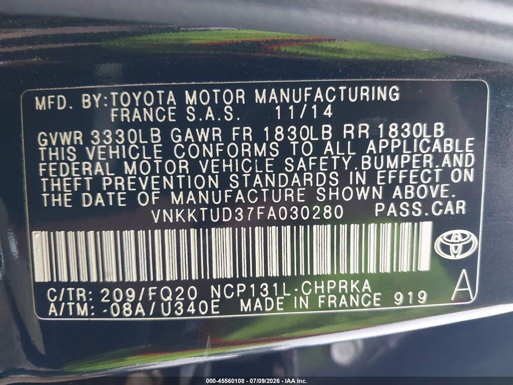 VNKKTUD37FA030280 2015 TOYOTA YARIS photo no. 9