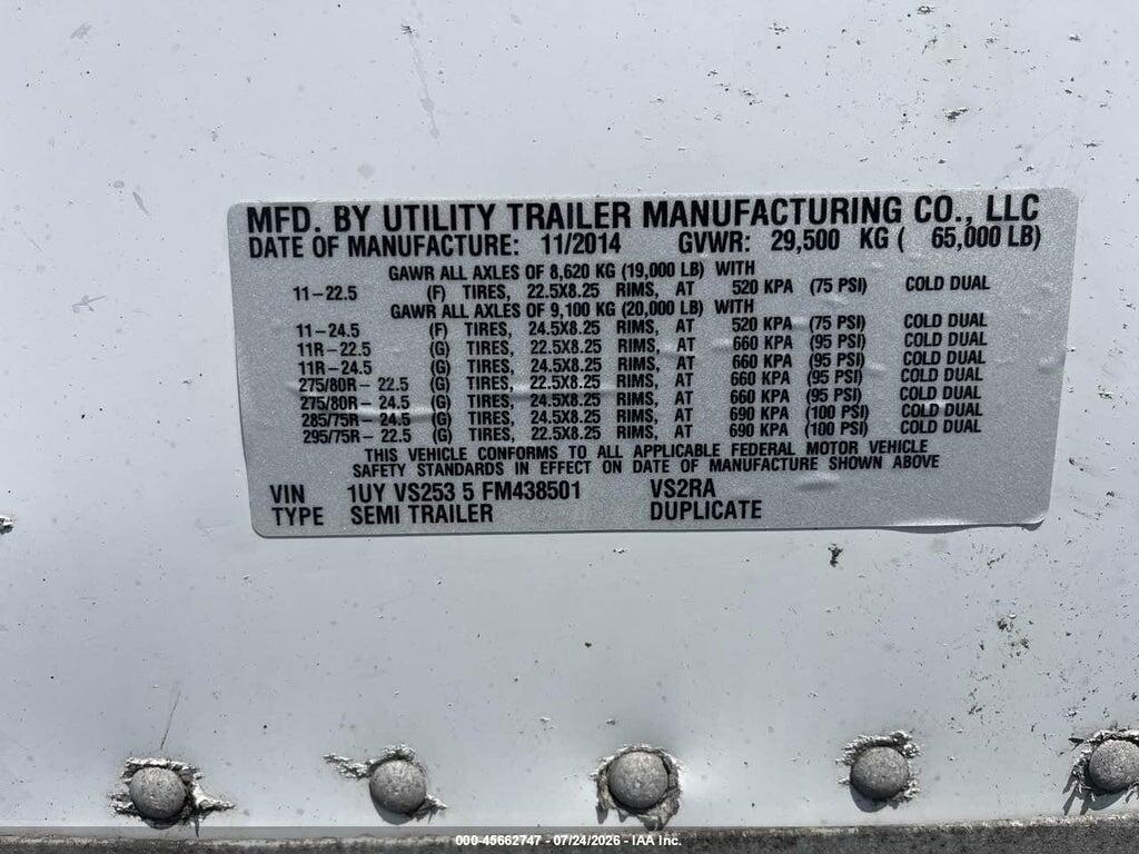 1UYVS2535FM438501 2015 UTILITY TRAILER MFG VS2RA photo no. 9