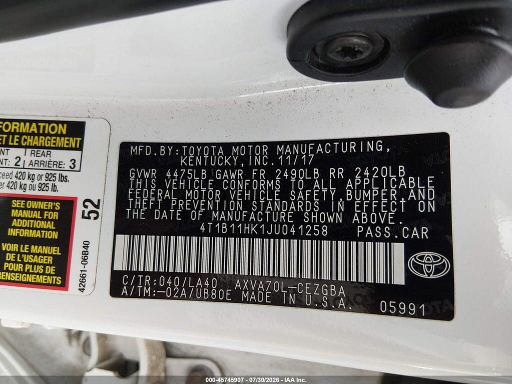 4T1B11HK1JU041258 2018 TOYOTA CAMRY photo no. 9