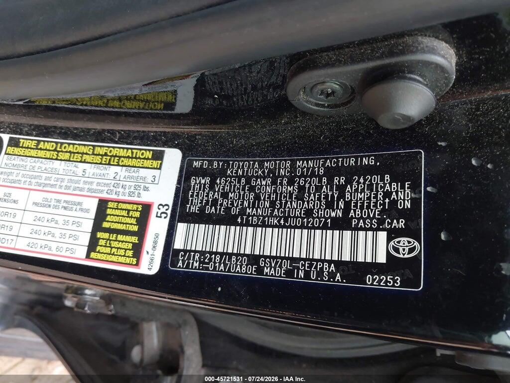 4T1BZ1HK4JU012071 2018 TOYOTA CAMRY photo no. 9
