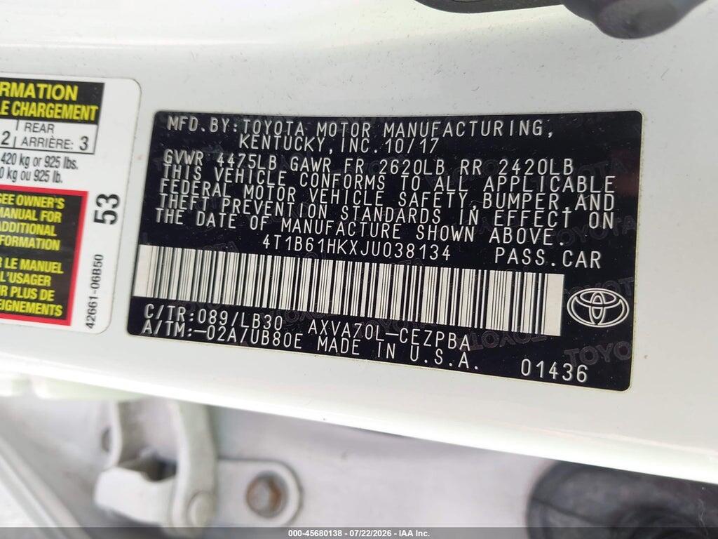 4T1B61HKXJU038134 2018 TOYOTA CAMRY photo no. 9