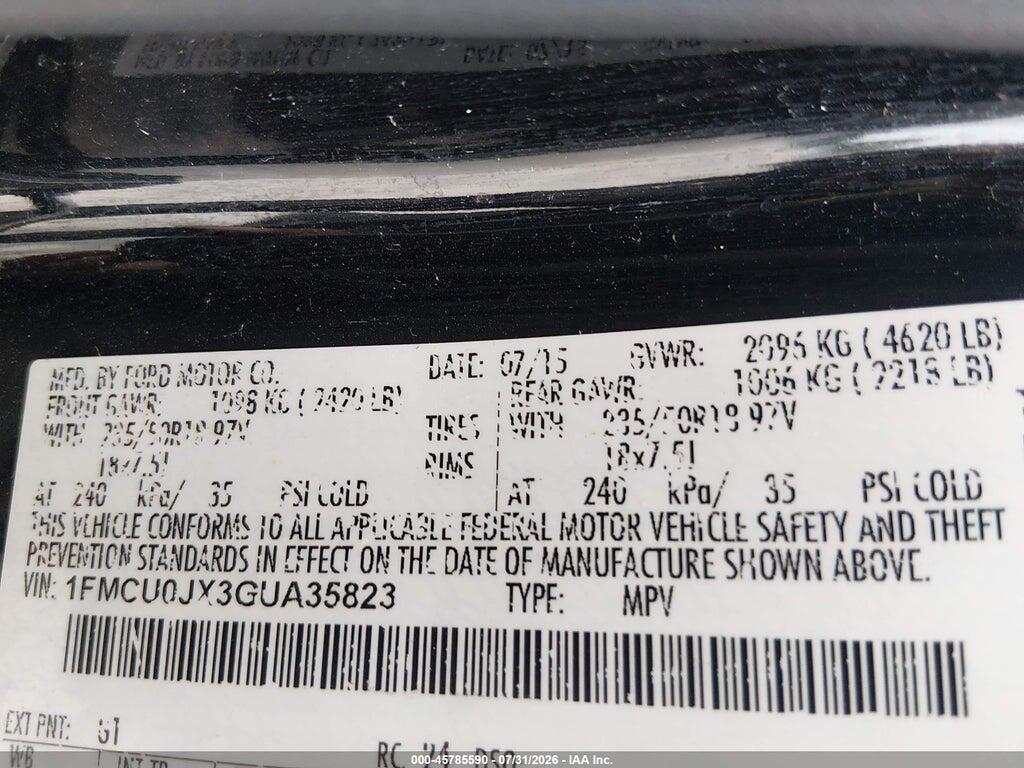 1FMCU0JX3GUA35823 2016 FORD ESCAPE photo no. 9