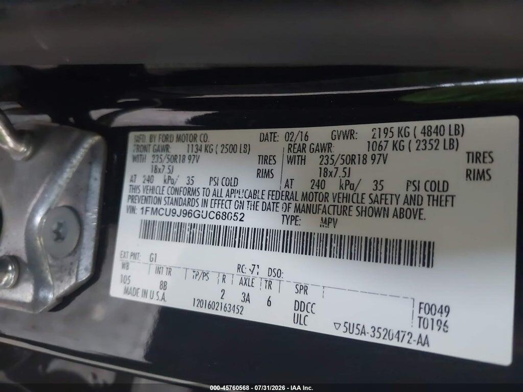 1FMCU9J96GUC68052 2016 FORD ESCAPE photo no. 9