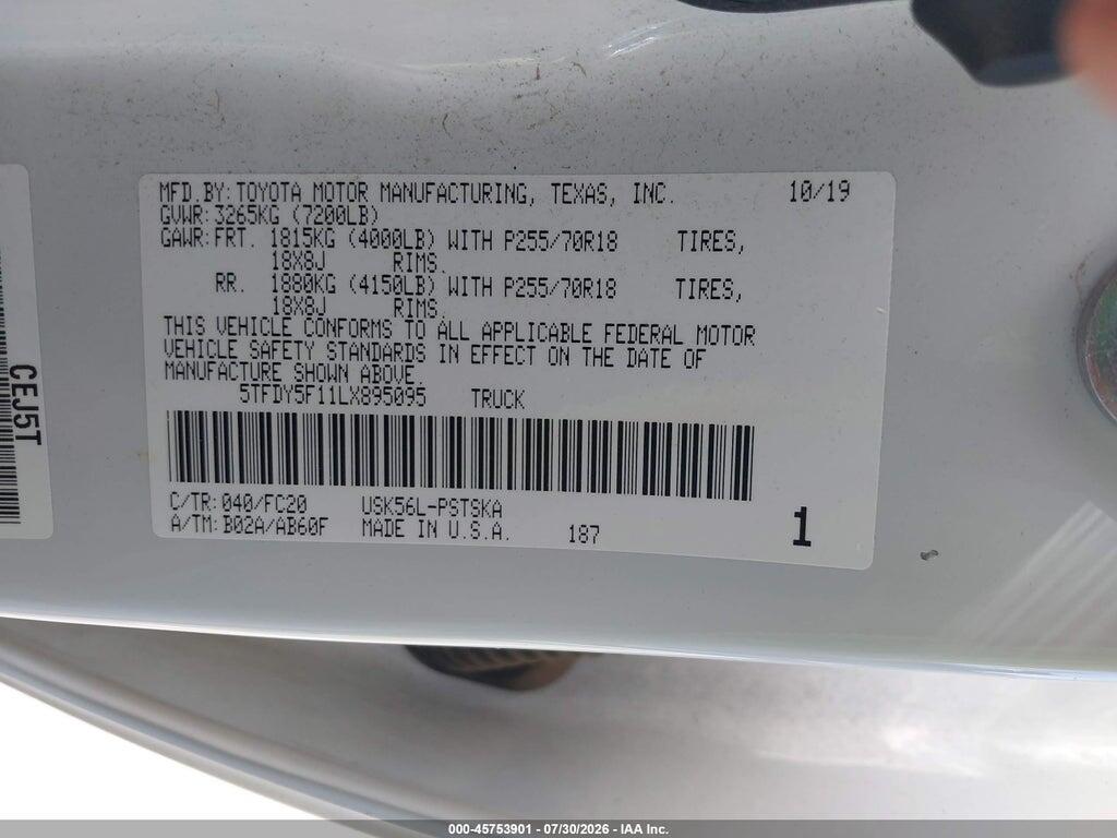 5TFDY5F11LX895095 2020 TOYOTA TUNDRA photo no. 9