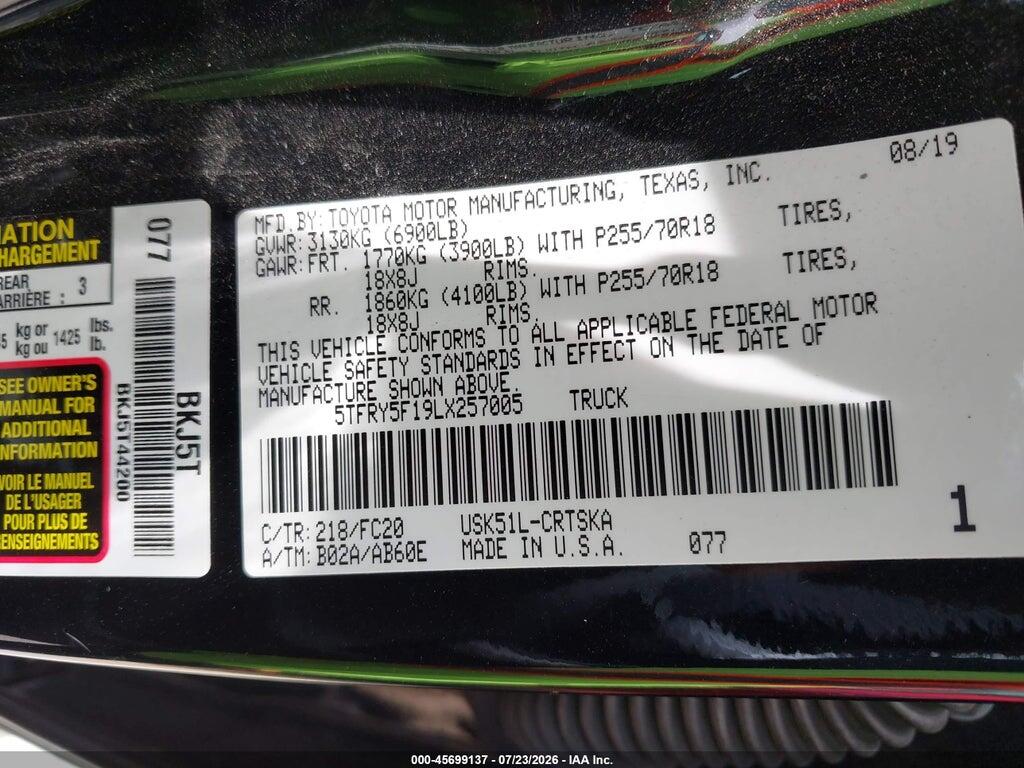 5TFRY5F19LX257005 2020 TOYOTA TUNDRA photo no. 9