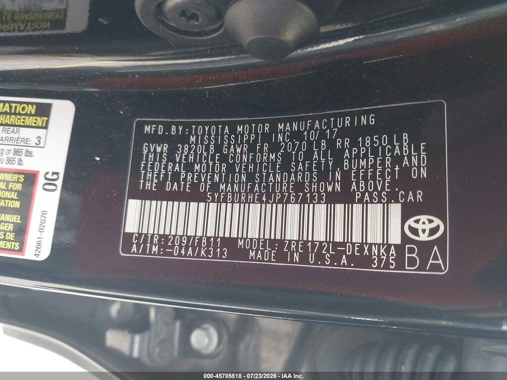5YFBURHE4JP767133 2018 TOYOTA COROLLA photo no. 9