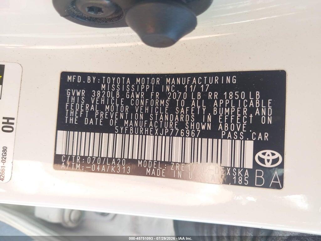 5YFBURHEXJP776967 2018 TOYOTA COROLLA photo no. 9