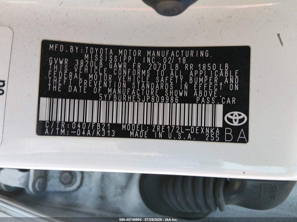 5YFBURHE5JP809986 2018 TOYOTA COROLLA photo no. 9