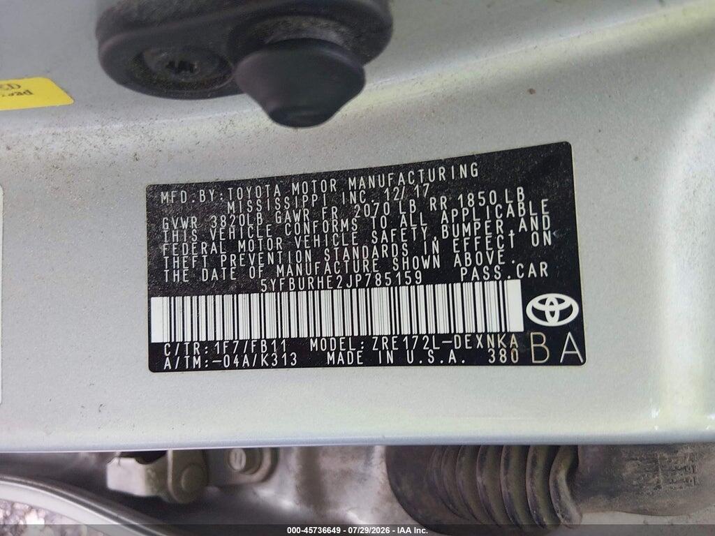 5YFBURHE2JP785159 2018 TOYOTA COROLLA photo no. 9