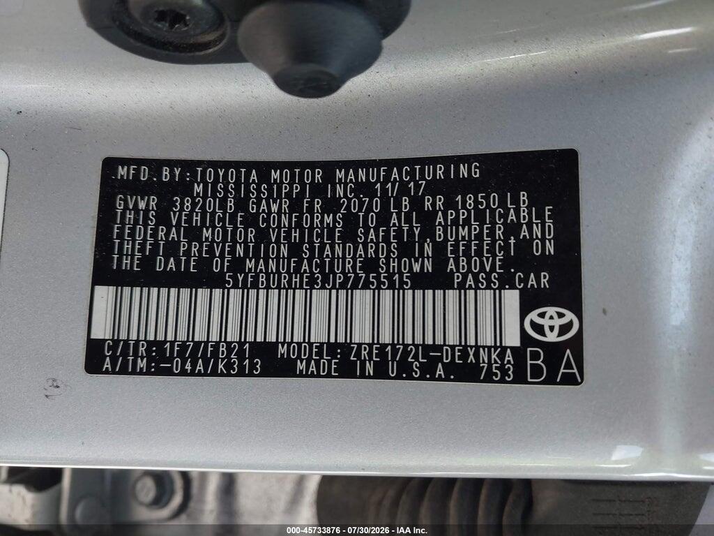 5YFBURHE3JP775515 2018 TOYOTA COROLLA photo no. 9