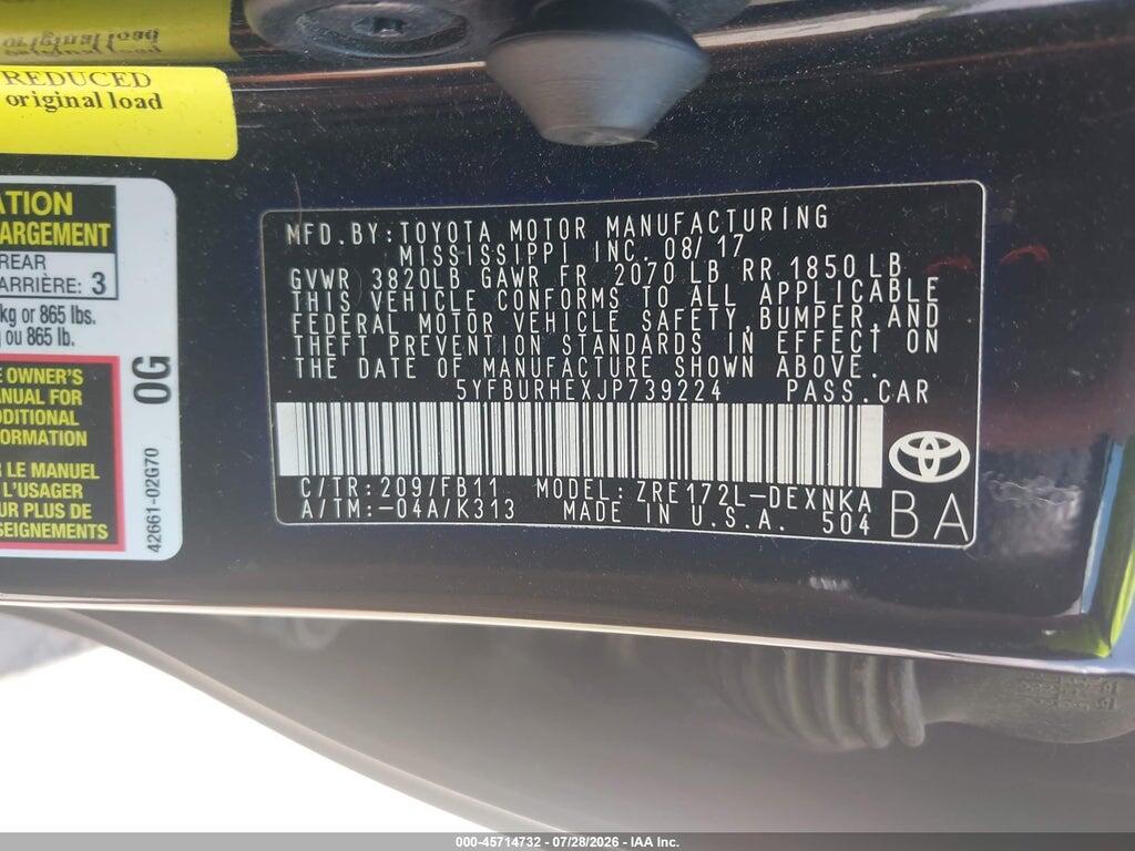 5YFBURHEXJP739224 2018 TOYOTA COROLLA photo no. 9