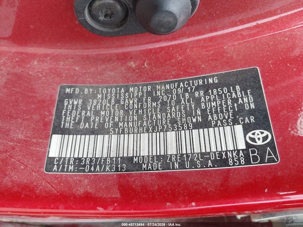5YFBURHEXJP753589 2018 TOYOTA COROLLA photo no. 9