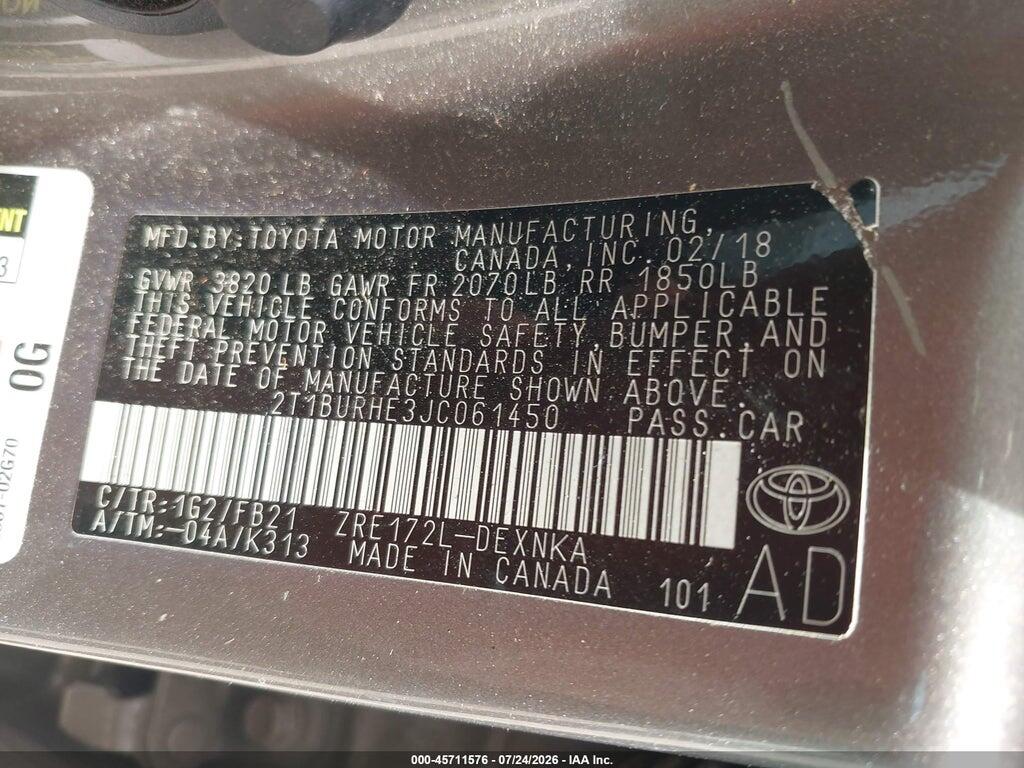 2T1BURHE3JC061450 2018 TOYOTA COROLLA photo no. 9