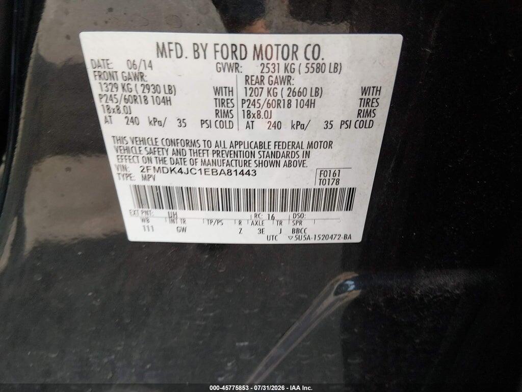 2FMDK4JC1EBA81443 2014 FORD EDGE photo no. 9