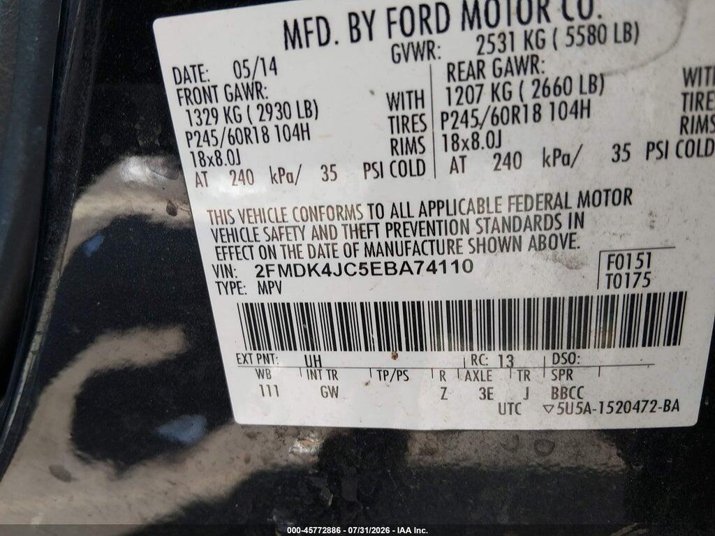 2FMDK4JC5EBA74110 2014 FORD EDGE photo no. 9