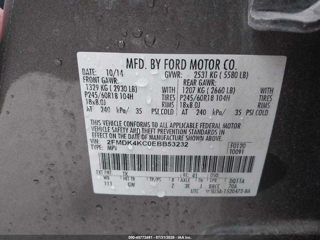 2FMDK4KC0EBB53232 2014 FORD EDGE photo no. 9