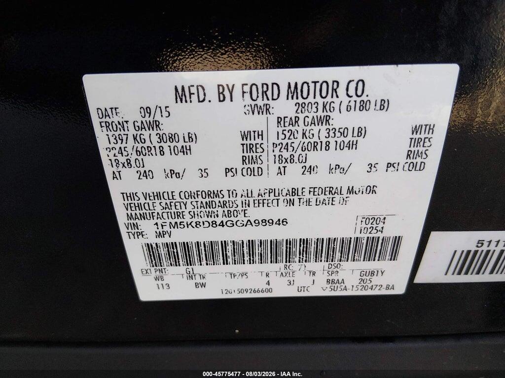 1FM5K8D84GGA98946 2016 FORD EXPLORER photo no. 9