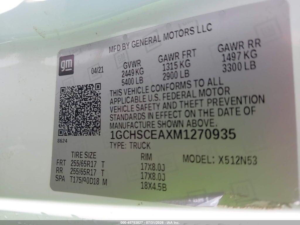 1GCHSCEAXM1270935 2021 CHEVROLET COLORADO photo no. 9