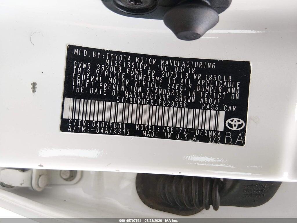 5YFBURHEXJP829098 2018 TOYOTA COROLLA photo no. 9