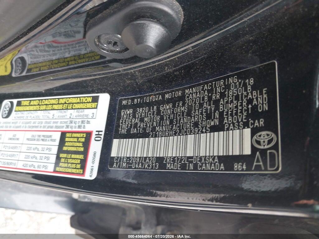 2T1BURHE2JC039245 2018 TOYOTA COROLLA photo no. 9